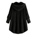 thumbnail image 2 of Winter Coats for Women Zpanxa Women Plus Size Button Plush Tops, Hooded Loose Cardigan Wool Coat, Casual Plush Jacket Outwear Black S, 2 of 5