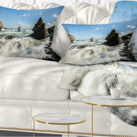 Designart Roaring Atlantic Rocky Coast - Seascape Throw Pillow - 12x20