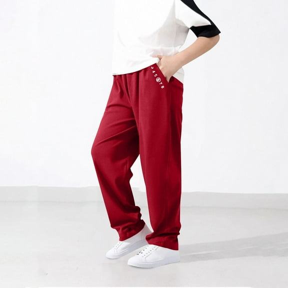 Eltusu Boys Sweatpants, Oppen Bottom Elastic Waist Spring Fall Cotton Casual Pants Red Size 8 T