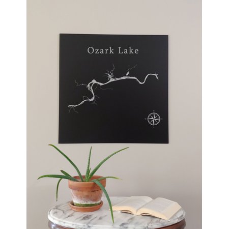 Ozark Lake Map 24x24" Black Metal Wall Art Office Decor Gift Engraved
