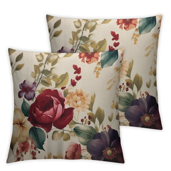 Acheng Pillow Cover Roses, Vintage Gold Burgundy Flowers Leaves Decorative Square Pillowcases Cushion Cover for Sofa Bedroom Home Car Office 12x12in