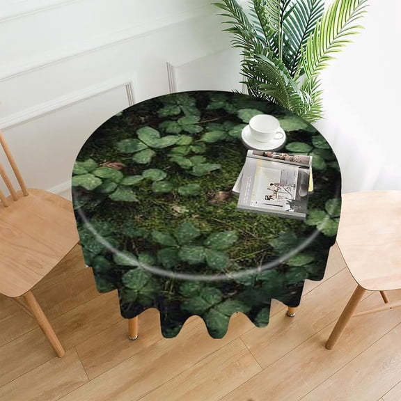 RKSupls 60 Inch Round Tablecloth, Green Leaves Forest Premium Polyester Straight Edge Wrinkle Resistant Washable Table Cover for Party Home Dining Decor