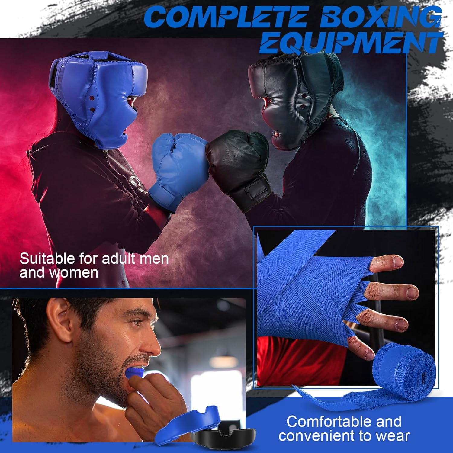 14-piece boxing set includes 2 pairs of 16-ounce (approximately 453.6 grams) boxing gloves, a helmet, and a face mask for adult and youth beginners training equipment