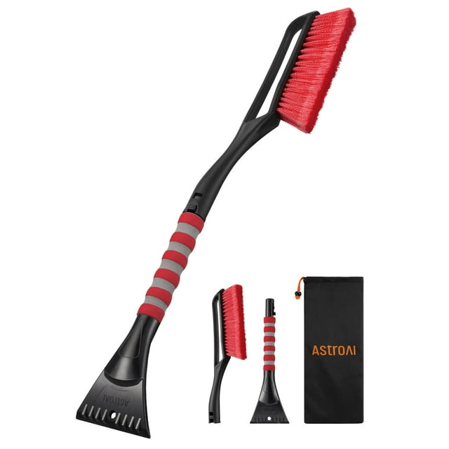 Cepillo para nieve AstroAI de 69 cm con raspador de hielo desmontable, rojo