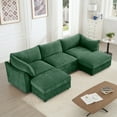 thumbnail image 4 of U-Shaped 3-Seater Sectional Sofa with Storage & 2 Ottomans - Green Corduroy-like Chenille Fabric, Deep Seat Living Room Couch, Modular Design with Pull-Out Drawers, 4 of 17