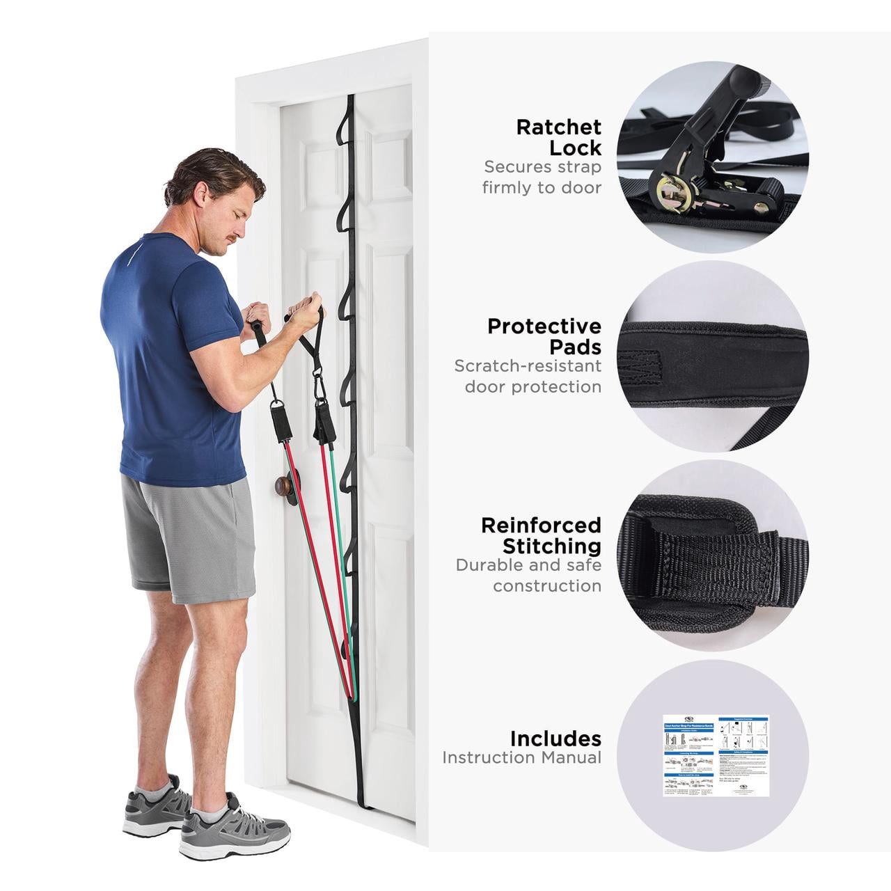 Athletic Works Home Gym Door Anchor Strap With Ratchet Adjustable Resistance Bands Attachment