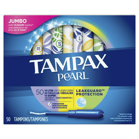 Tampax Pearl Plastic Tampons Triple Pack with Light/Regular/Super Absorbency, Unscented (Choose