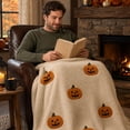 thumbnail image 3 of StlyGar Halloween Jack-o'-lantern Plush Blanket Soft Fluffy Festival Atmosphere Throw Blanket Decorative Blanket for Sofa Bed Halloween Home Decor Warm Blanket(70*100cm), 3 of 5
