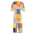 thumbnail image 5 of Baggy Jumpsuits For Women Summer Short Sleeve Overalls V Neck Loose Wide Leg Floral One Piece Rompers With Pockets Orange L, 5 of 6