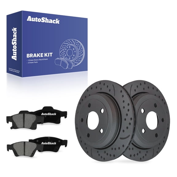 AutoShack Rear Vented Drilled & Slotted Coated Brake Rotors Black Matte Finish   Premium Ceramic Pads 6-PC Brake Kit Replacement for 2011-2021 Jeep Grand Cherokee BlackShield 12.97" (329.5 mm)