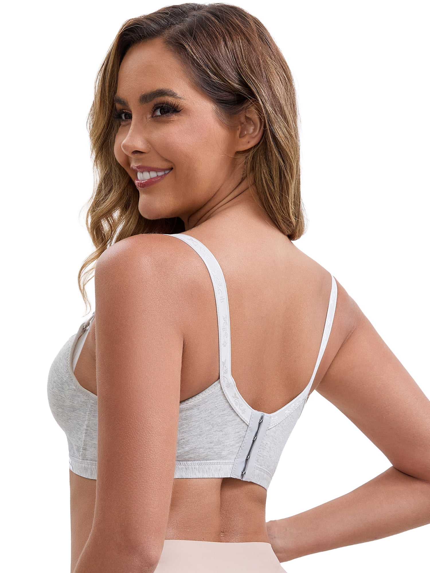 DARING DIVA Lace Trim Nursing Bra Deep V Crossover Adjustable Straps L Gray