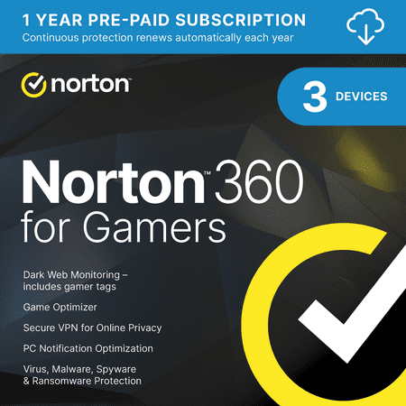 Norton 360 for Gamers, Antivirus Software for 3 Devices + Game Optimizer, Gamer tag monitoring, 1 Year Subscription, PC/Mac/iOS/Android [Digital Download]