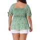 thumbnail image 3 of Blusas de verano de talla grande para mujeres Agnes Orinda con cuello cuadrado, fruncido, lazo y mangas cortas, peplum 2X verde, 3 of 6