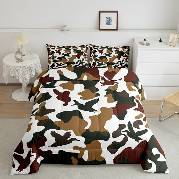 Erosebridal Kawaii Duck Comforter Sets, Farmhouse Animal Comforters & Duvets, Brown Reversible Duvet Insert, Lightweight Room Decorative, 2-Piece