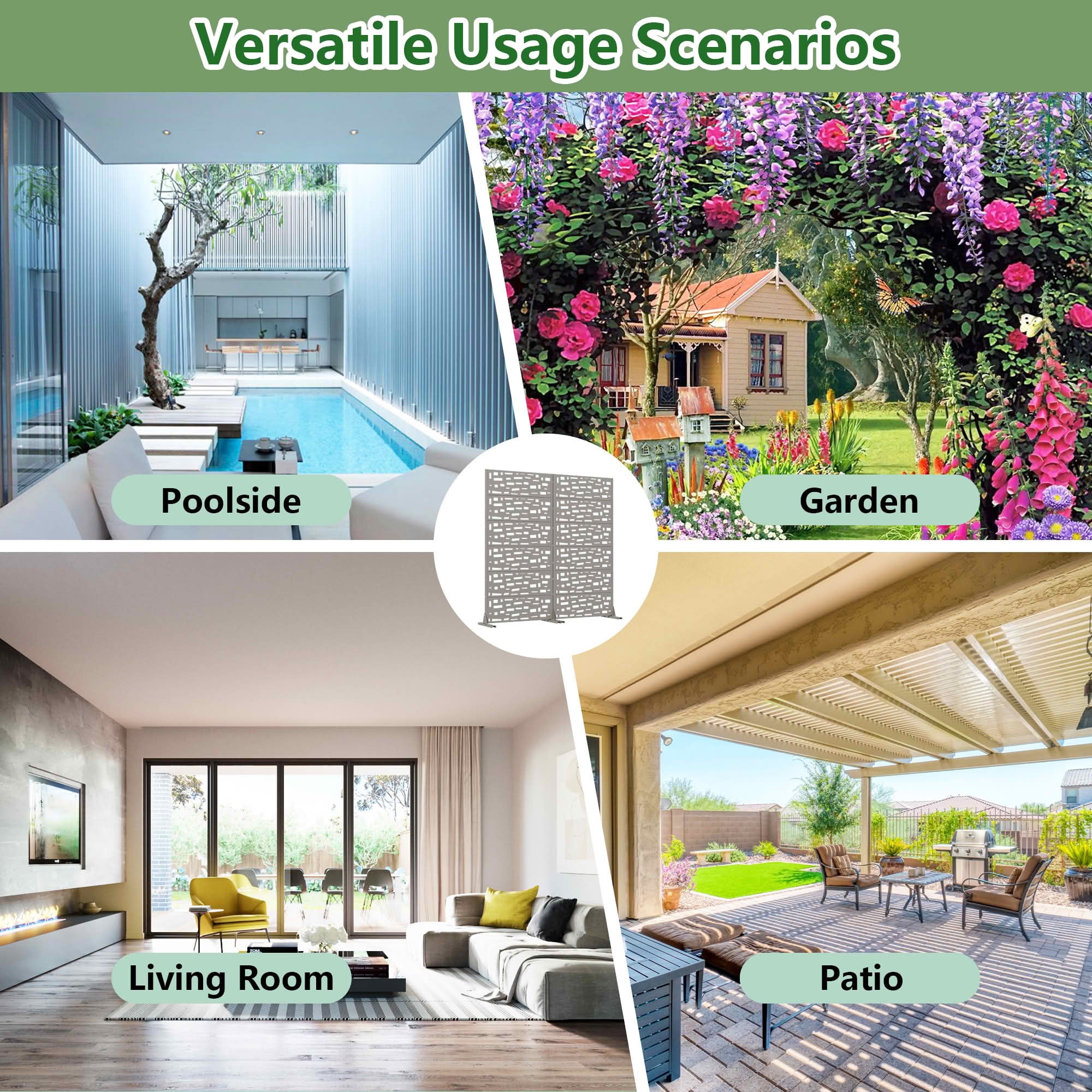 MAYEERTY 72X35" Metal Outdoor Gray Privacy Screen for Backyard & Garden, 6 Piece Set, Double‑sided Installation