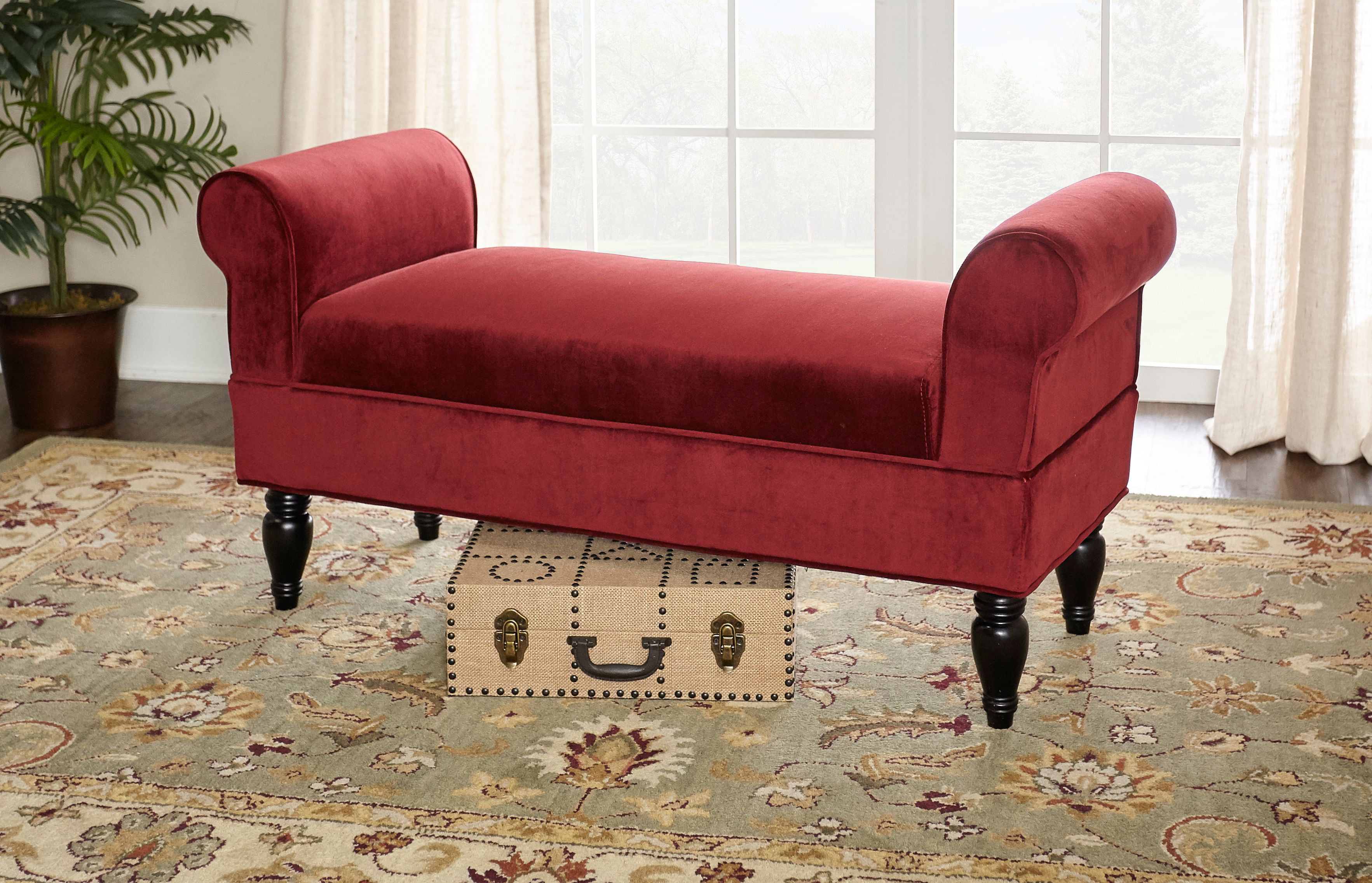 Linon Lillian Rolled Arm Upholstered Bench Berry - Walmart ...