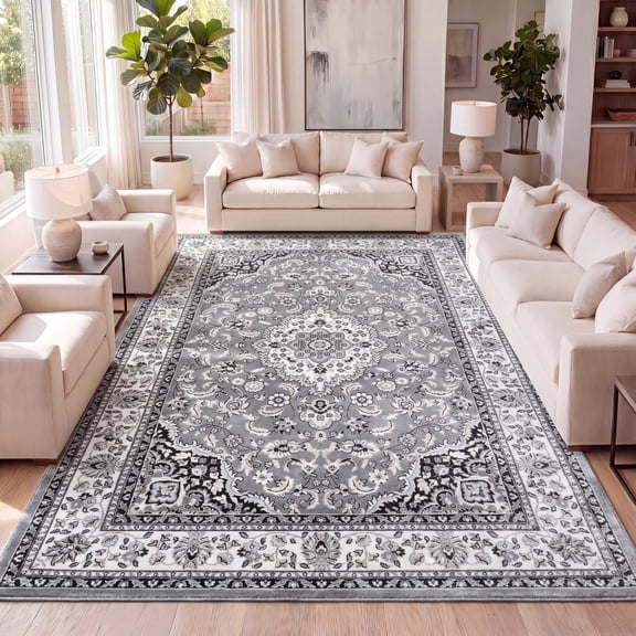 JONATHAN Y MODERN PERSIAN 5 x 8 Area Rug, Palmette Floral - Gray/Ivory, MDP503A-5