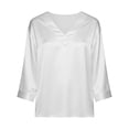 thumbnail image 4 of Posijego Silk Satin Tops for Women 3/4 Length Sleeve Summer V Neck Casual Dressy Blouses Loose Shirts Office Business, 4 of 6