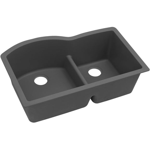 Elkay ELGHU3322RGY0 Quartz Classic 33" x 22" x 10", Offset 60/40 Double Bowl Undermount Sink with Aqua Divide, Dusk Gray