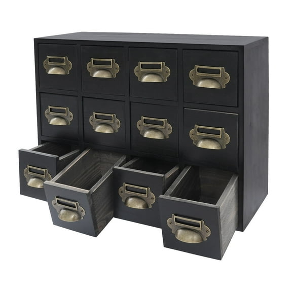 12 Drawers Vintage Tabletop Library Card Catalog Cabinet Storage Box