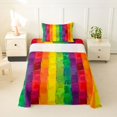 thumbnail image 2 of Manfei Kawaii Rainbow Twin Sheets, Graffiti Printing Blocks Bedding, Yellow Green Red, 3-Piece, 1 Flat Sheet, 1 Fitted Sheet and 1 Pillowcase, 2 of 6