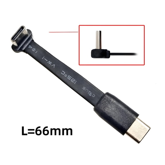 Chenyang Ultra Slim Flat USB-C Type C to USB-C Power USB2.0 Data Cable 90 Degree Up Down Angled 65W Fast Charge for Laptop Tablet Phone