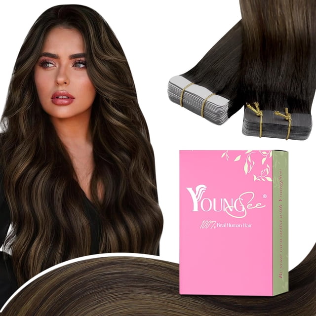 YoungSee Ruban dans Extensions de Cheveux Humains Brun Ruban dans Extensions Cheveux Humains Brun Foncé Ruban Invisible dans Extensions Ombre Humain