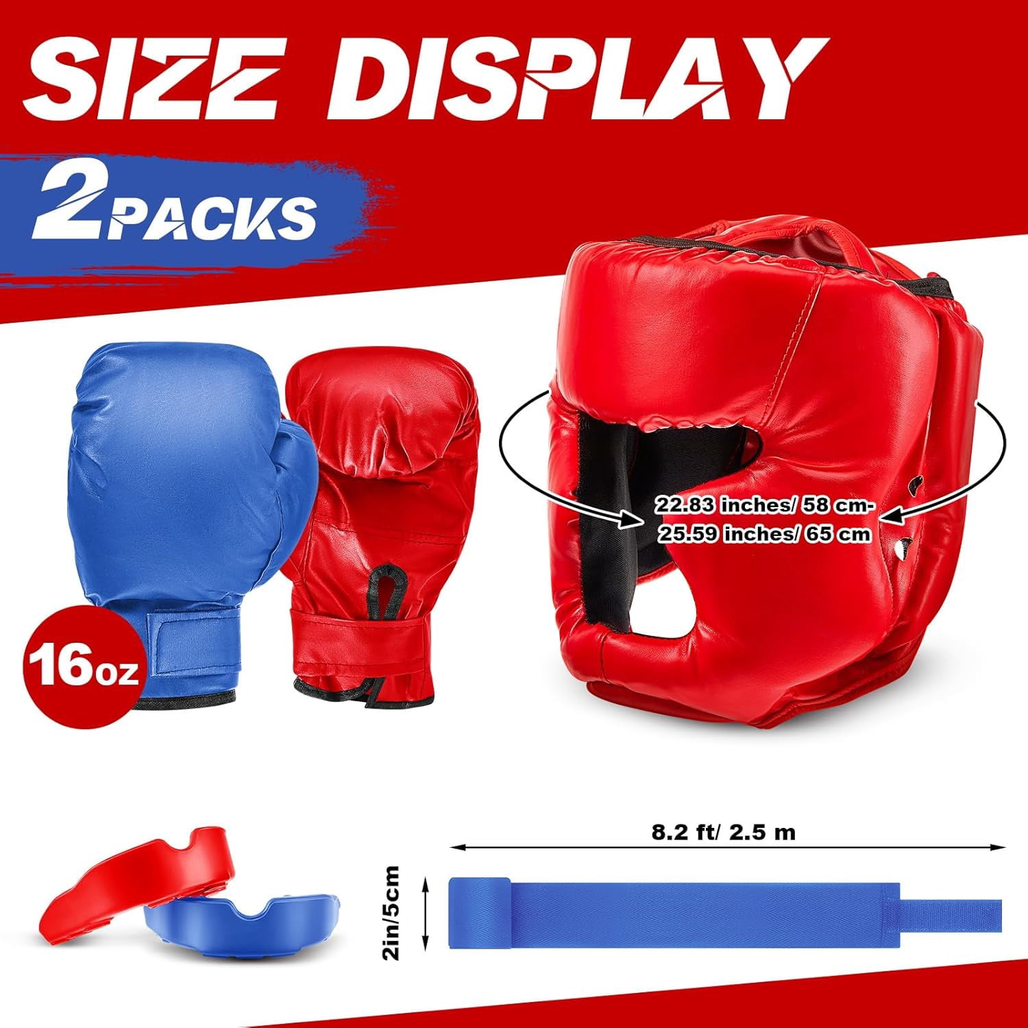 14 Piece Boxing Training Set, 2 Pair 16 Ounce Boxing Gloves, Helmet & Face Mask, Unisex Adult & Youth Beginner Training Gear