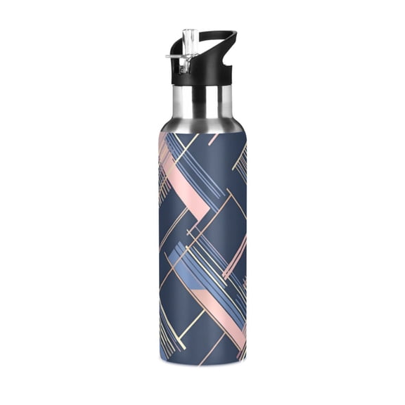 Yayeee 20oz Insulated Water Bottle Double Wall Stainless Steel with Flip Straw Lid, Black Stripes