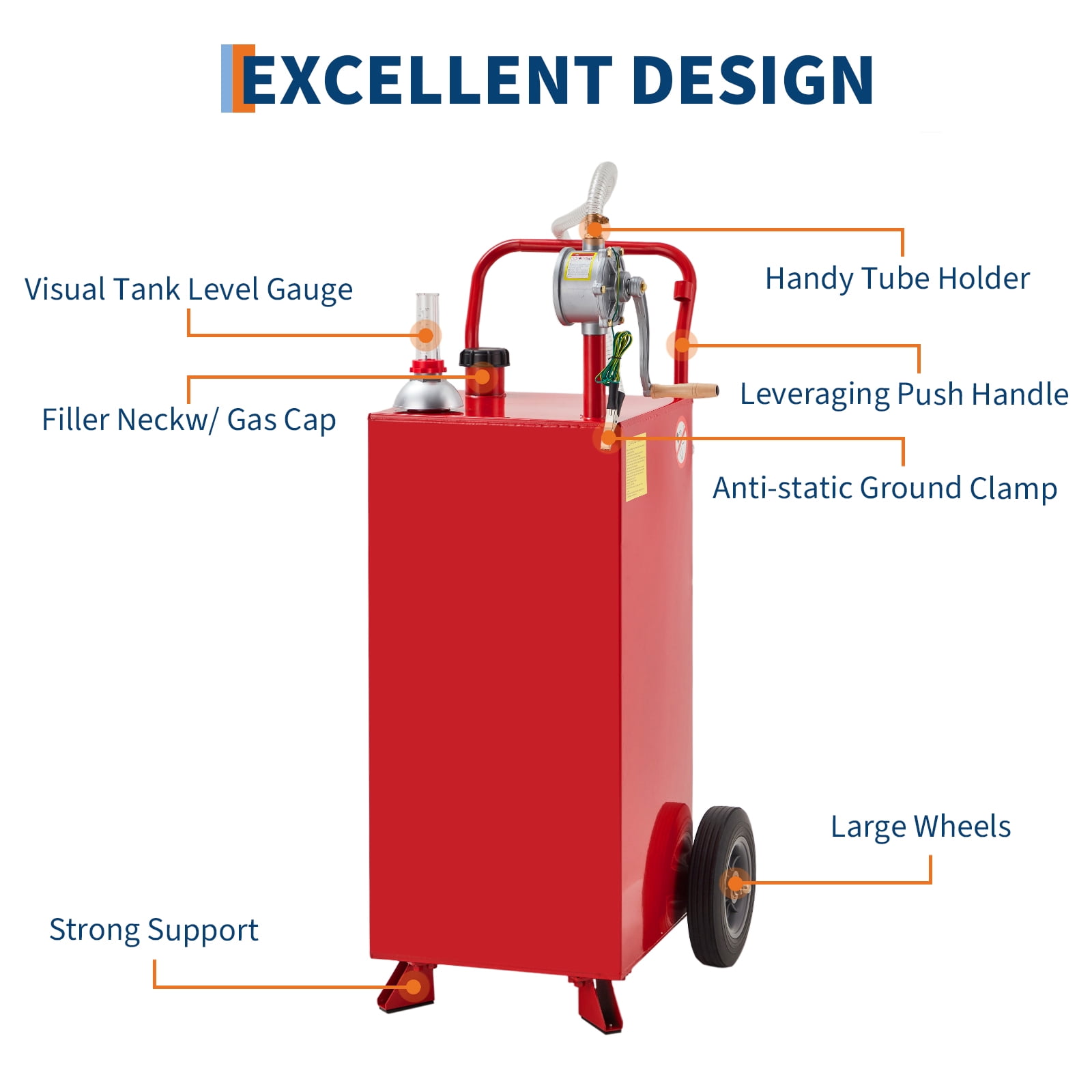AOILE 20/30/35/40 Gallon Fuel Caddy with Manual Rotary Pump, Portable Gas Storage Tank with 2 Wheels, Easy Transfer for Cars, Boats, ATVs, and Lawn Mowers