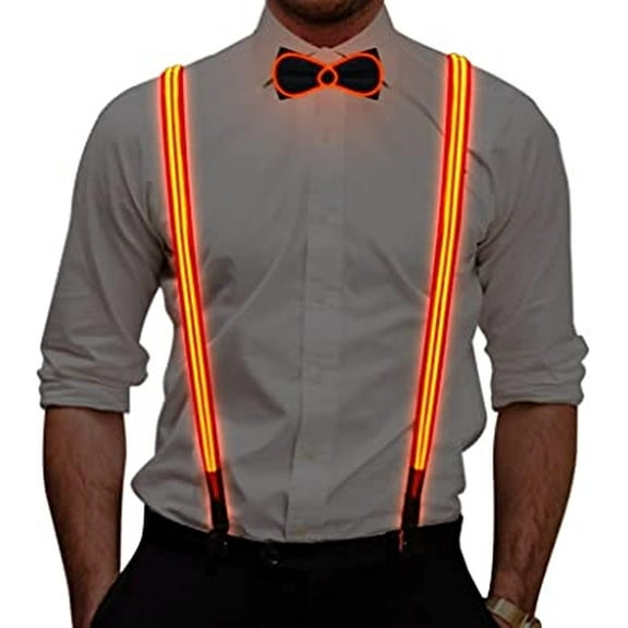LINLIN LED Suspenders, Light Up LED Y Back Suspenders and Bowtie for Festival Party Supplies