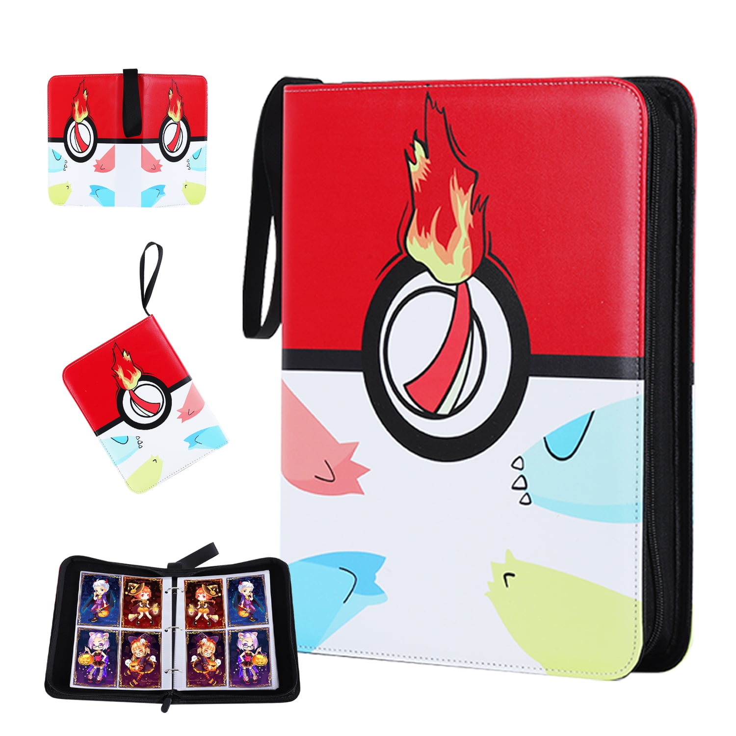Luniquz 400 Card Binder 4 Pocket Trading Cards Album Card Binder with 50 Removable Sleeves, Red