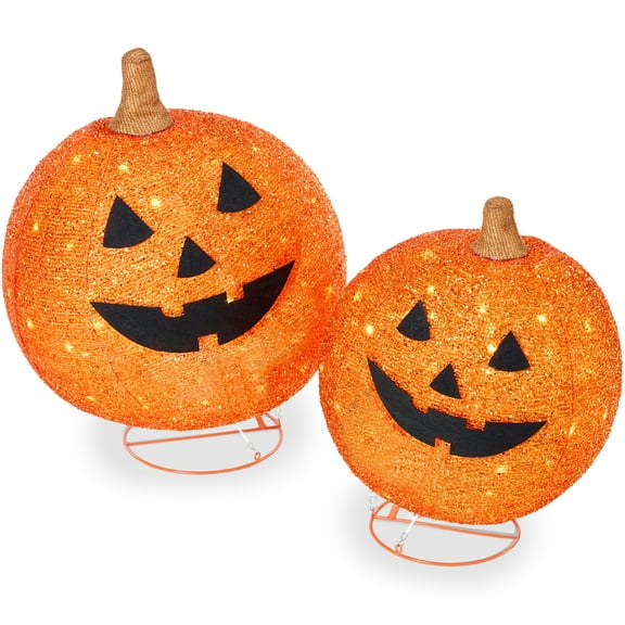 Best Choice Products 2pc Lighted Pop-Up Outdoor Halloween Pumpkin Set, Fall Holiday Decoration w/ 130 LED Lights, 8 Light Functions