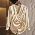 thumbnail image 6 of Edvintorg Blouses for Women Business Casual Plus Size Fashion Satin V Neck Long Sleeve Work Tops Dressy Shirts for Women Beige S, 6 of 9