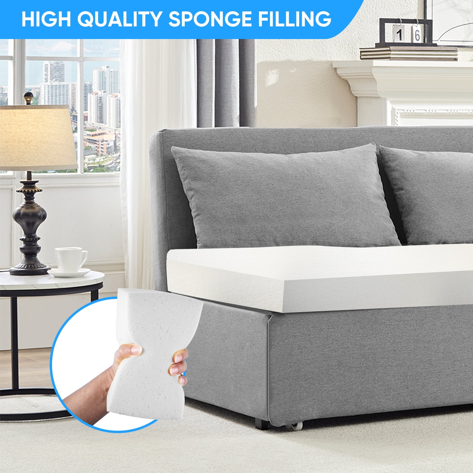 BALUS 62" Linen Queen Size Pull Out Sofa Bed Include 2 Pillows,Convertible Loveseat Sleeper Sofa with Foldable Mattress,Light Gray