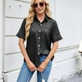 thumbnail image 2 of Womens Button Down Shirt Casual Short Sleeve Collared Work Blouse with Pocket Black XL, 2 of 7