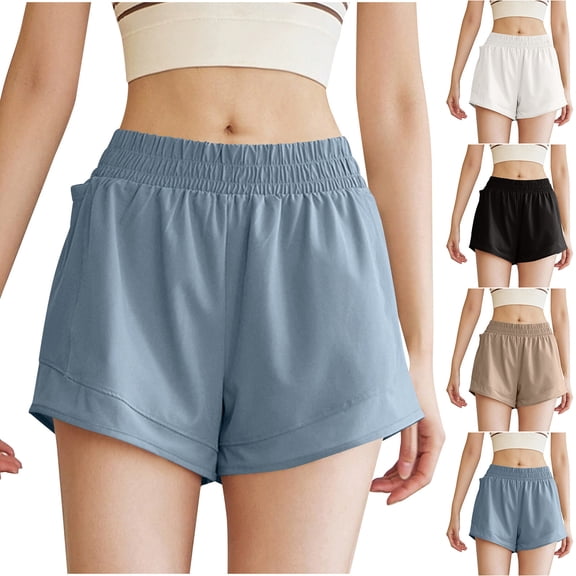 Women's Solid Color Elastic Waist Sports Shorts, Quick-Dry & Loose Fit, Fake Two-Piece Design, Mid-Waisted Athletic Shorts for Running, Workout, Gym, or Casual Wear, | TruBelle,Black L