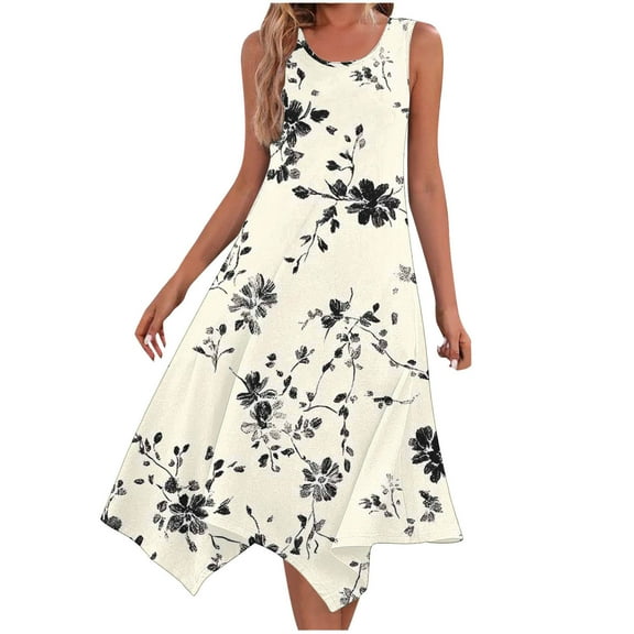 Ruimatai Women Summer Sleeveless Beach Dress with Pockets Casual Flowy Tank Dress Lightweight Comfortable Round Neck Vacation Sundress