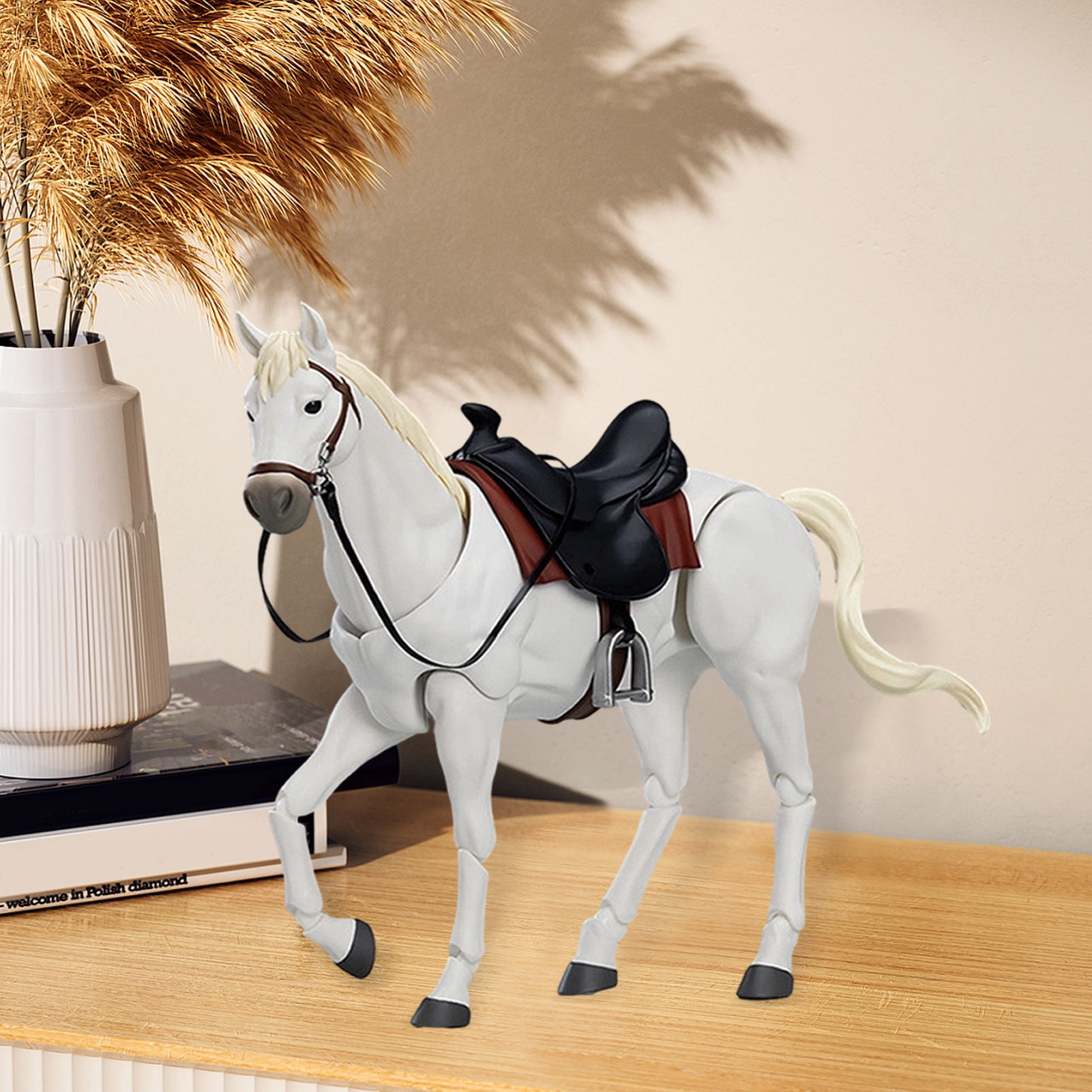 YIFAEUX PVC Horse Figure Movable Joints Simulation Horse Figurine with Saddle Miniature Horse Model Collectible Toy Decoration Ornament