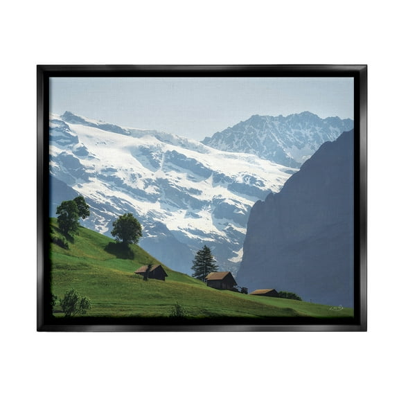 Stupell Industries Mountain Cottages Landscape Landscape Photography Black Floater Framed Canvas Art Print Wall Art, 21 x 17