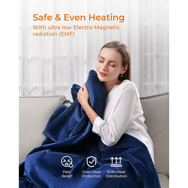 Luwior 50 x 60 Electric Blanket, with 6 Heat Settings u0026 3 Hours Auto Off,  Soft Flannel Fast Heating u0026 Machine Washable Heated Throw Bule - Walmart.com
