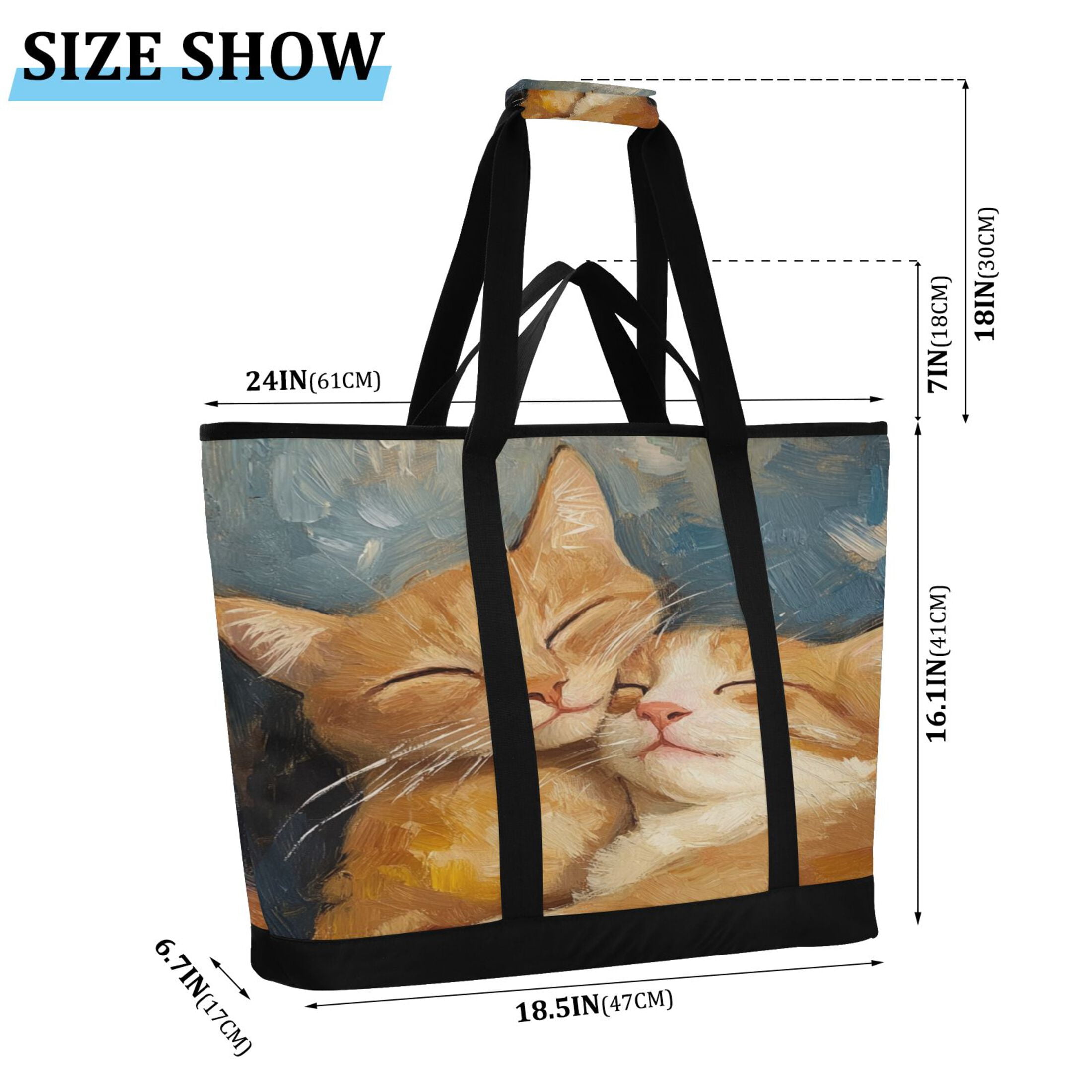 Large Hand-held Ice Pack Picnic Bag Insulation and Refrigeration Suitable for Shopping Picnics and Camping Beautiful Couple Cats