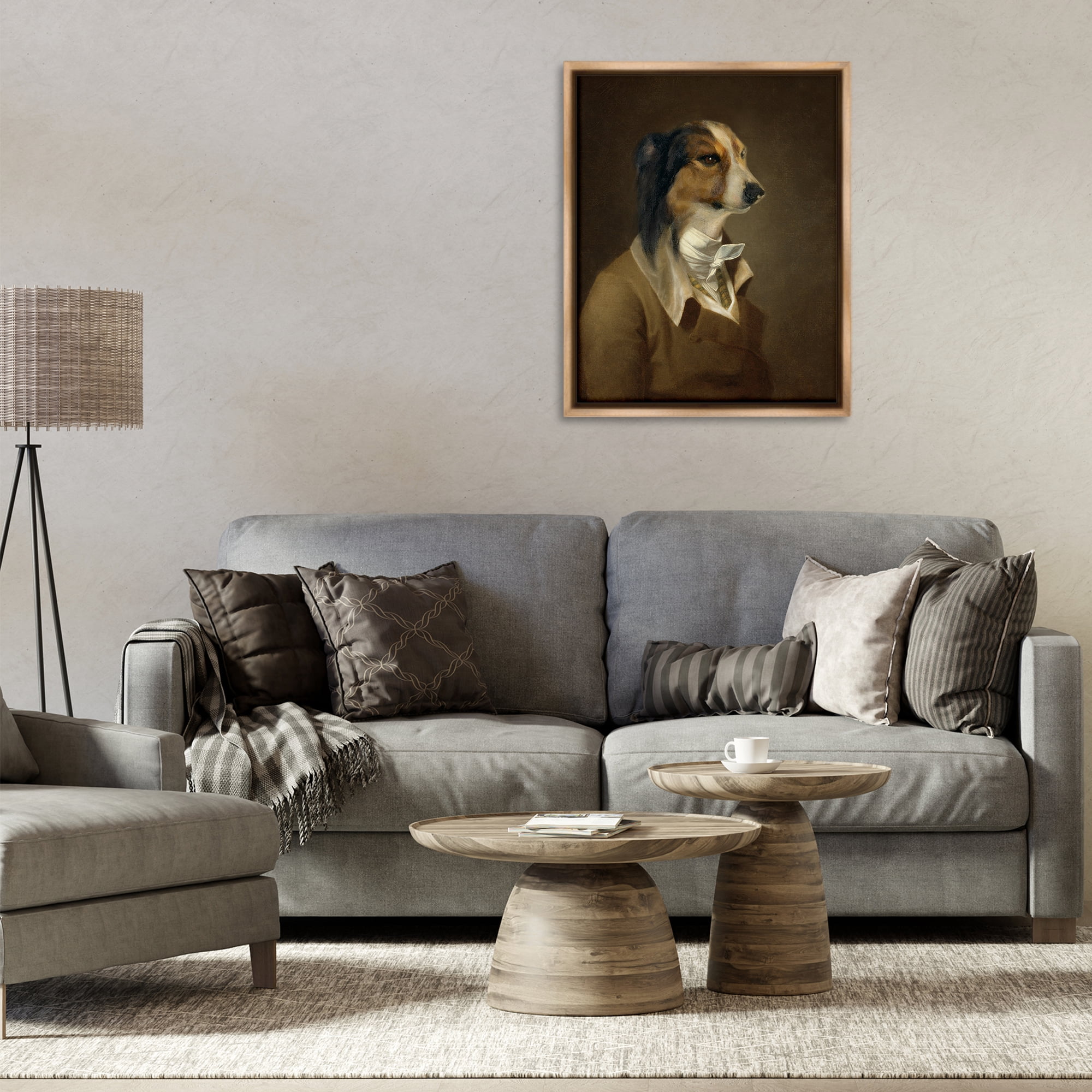 Stupell Industries Classic Attire Dog Portrait Animals & Insects Painting Brown Floater Framed Canvas Art Print Wall Art, 25 x 31