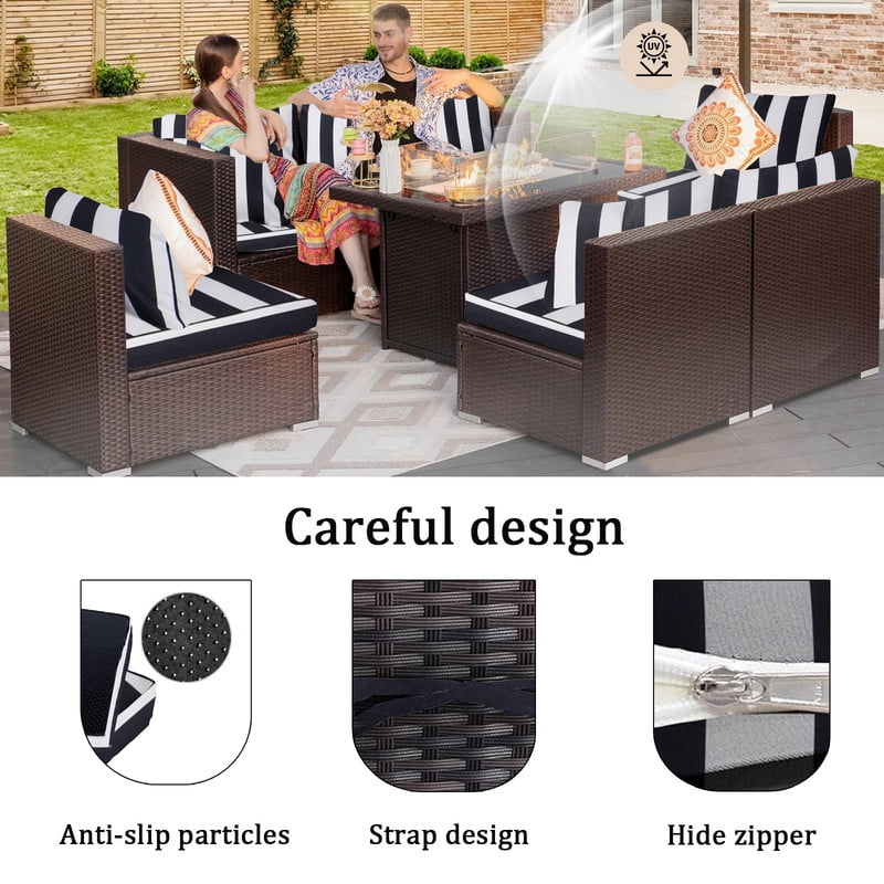 14 Pieces Outdoor sectional cushions replacement set, 4in thick patio furniture cushions, Waterproof Outdoor Couch Cushion,deep seat patio cushions For 6 Seat（Black white）