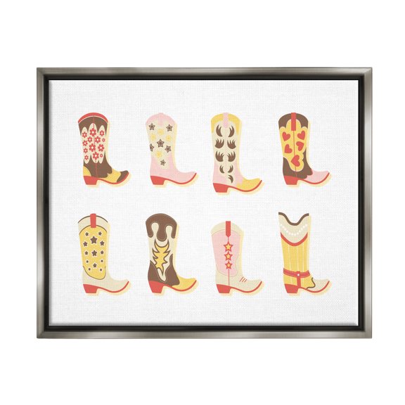Stupell Industries Neutral Patterned Cowboy Boots Beauty & Fashion Painting Gray Floater Framed Canvas Art Print Wall Art, 31 x 25
