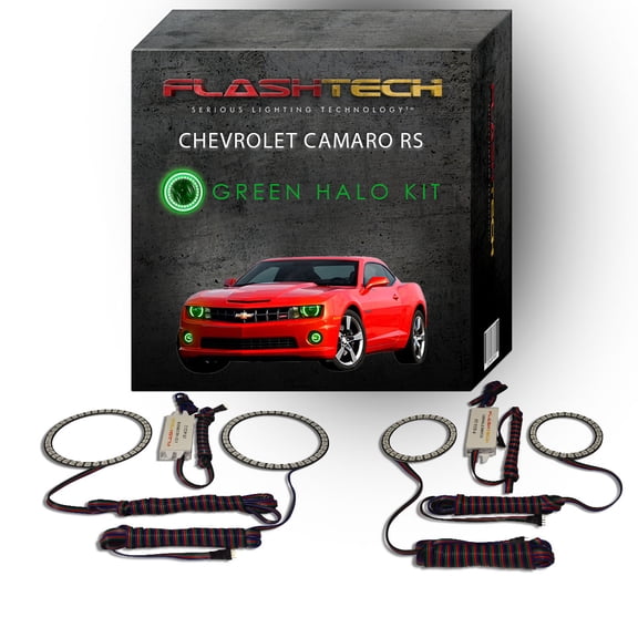 Flashtech Green Angel Eye LED Halo kit for 10-13 Chevrolet Camaro Headlight & Fog Lights