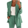 thumbnail image 2 of Jinhomg Women Blazer Sets Plain Solid Open Front Long Sleeve Blazer Jacket with Elastic Waist Dress Pants 2 Piece Business Casual Outfits Army Green S, 2 of 4