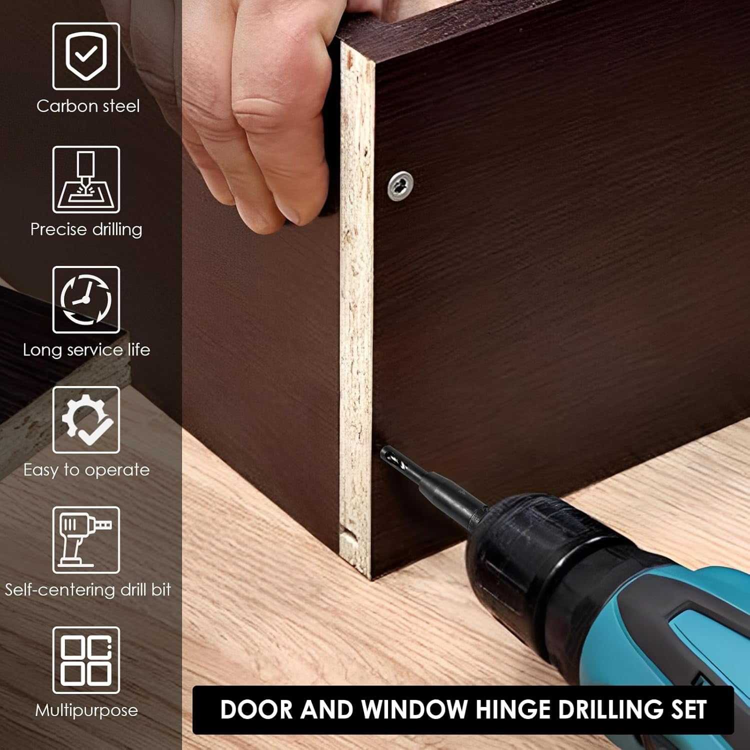 ABCISI 18 PCS Self Centering Hinge Drill Bit Set, 6 PCS 1/4" Hex Shank VIX Bit & 10 PCS 1/64”-5/64” Hinge Center Drill Bits & 2 PCS Hex Key for Woodworking Wood Cabinet Window Door