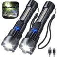 thumbnail image 2 of PINSAI 2Pack Rechargeable Flashlights High Lumens, Tactical flashlights Super Bright LED Flashlight Powerful Waterproof, Zoomable for Emergencies Camping, 2 of 5