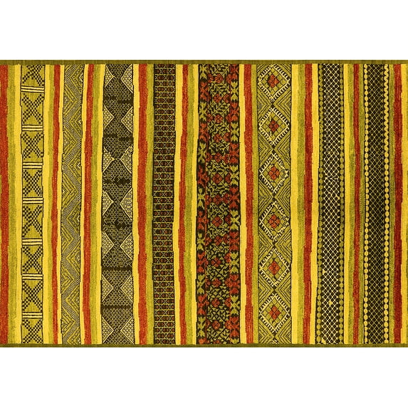 Ahgly Company Machine Washable Indoor Rectangle Solid Yellow Modern Area Rugs, 7' x 10'